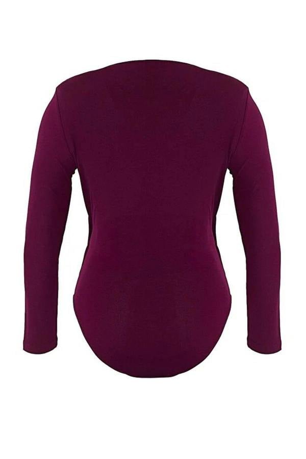 WOVCOR Wrap Neck Bodycone Plus Size Snap Button Bodysuit