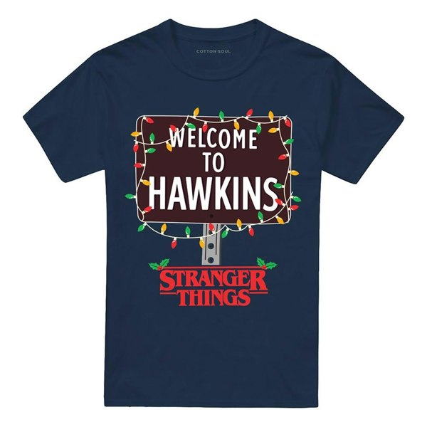 Stranger Things Unisex Adult Welcome To Hawkins Christmas T-Shirt - Navy