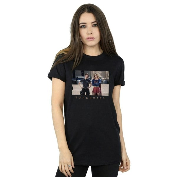 DC Comics Womens Supergirl TV Series Sisters Photograph Cotton Boyfriend T-Shirt - Black