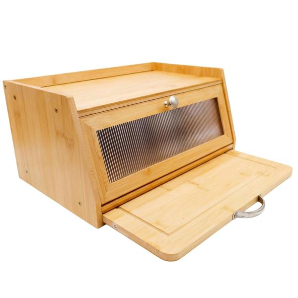 Maison des Cadeaux Bamboo Bread Box with Slide-Out Chopping Board