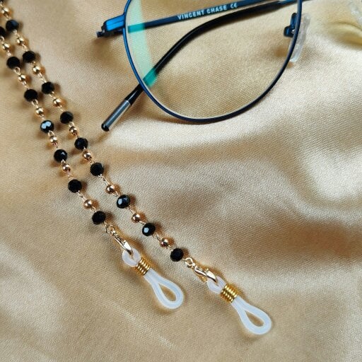The Colourful Aura Black Beaded Sunglass Reading Eyeglass Lanyard Detachable Chain