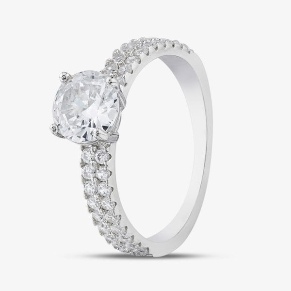 T. H. Baker Silver Brilliant Cut Cubic Zirconia Shoulder Set Solitaire Ring R7630-1