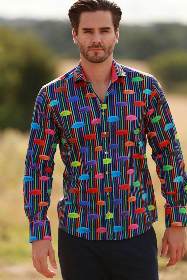 UMBRELLA FLOATING STRIPE  PRINT SHIRT – Premium Men's Patterned Shirt by Claudio Lugli | Bold Design, Tailored Fit, Best Printed Shirts