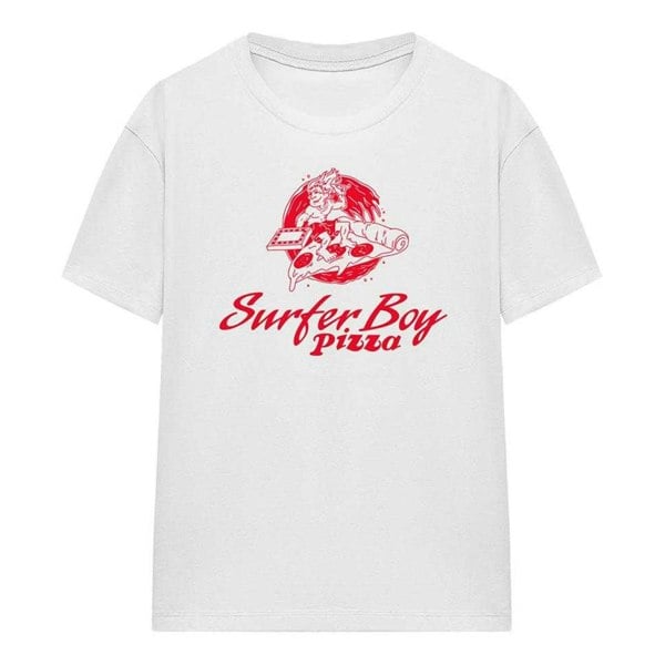 Stranger Things Womens Surfer Boy Pizza T-Shirt - White