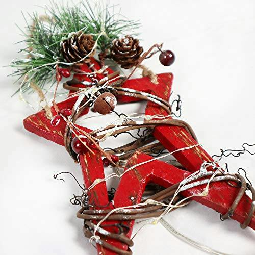 2cm Red Wooden LED Star Hanging Ornament with 15 Warm White LEDs image 4