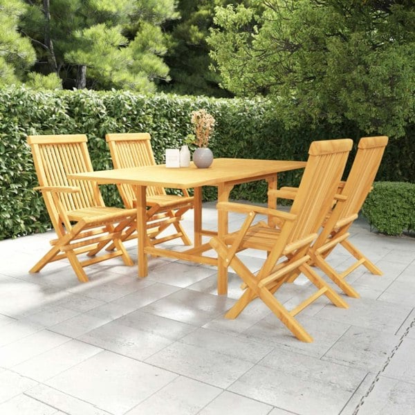 Berkfield 5 Piece Garden Dining Set Solid Teak Wood