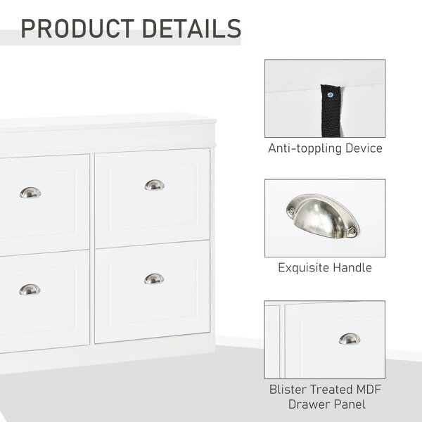 Wyld Haus Sozita Wooden White 4 Flip Drawer Shoe Cabinet With Adjustable Shelves For Entryway