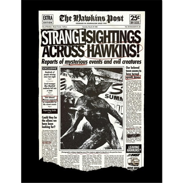Stranger Things Strange Sightings Across Hawkins Framed Poster - Black/White