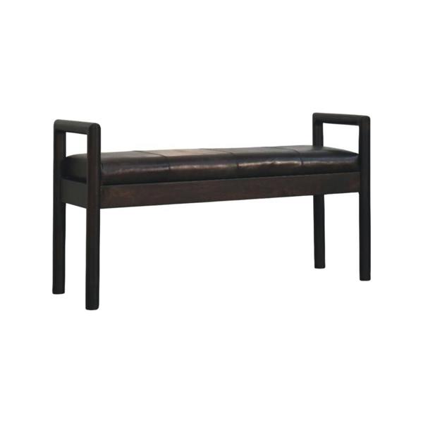Artisan Furniture Solid Wood Gridline Bench, Upholstered, Dark Brown & Black