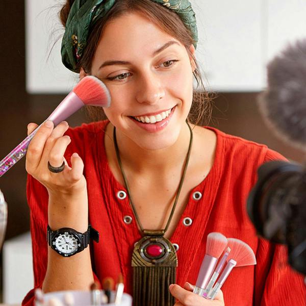 Aquarius Makeup Brush Set 7 Piece Pink Liquid Glitter Handle Beauty Collection