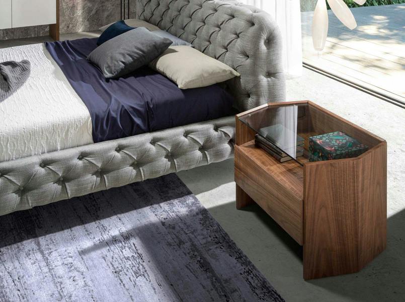 Angel Cerdá Walnut bedside table with tempered glass top 7072