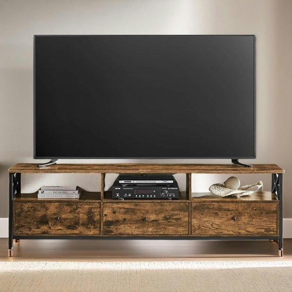 Rafaelo Mobilia Industrial TV Stand Unit With 3 Drawers Rustic Brown