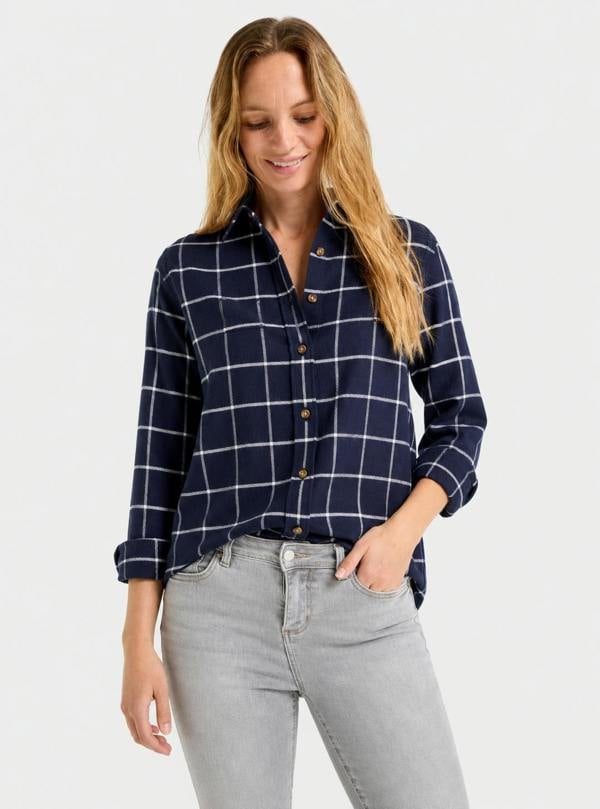 The Oxford Shirt Company Classic Flannel Shirt - Navy and White Check