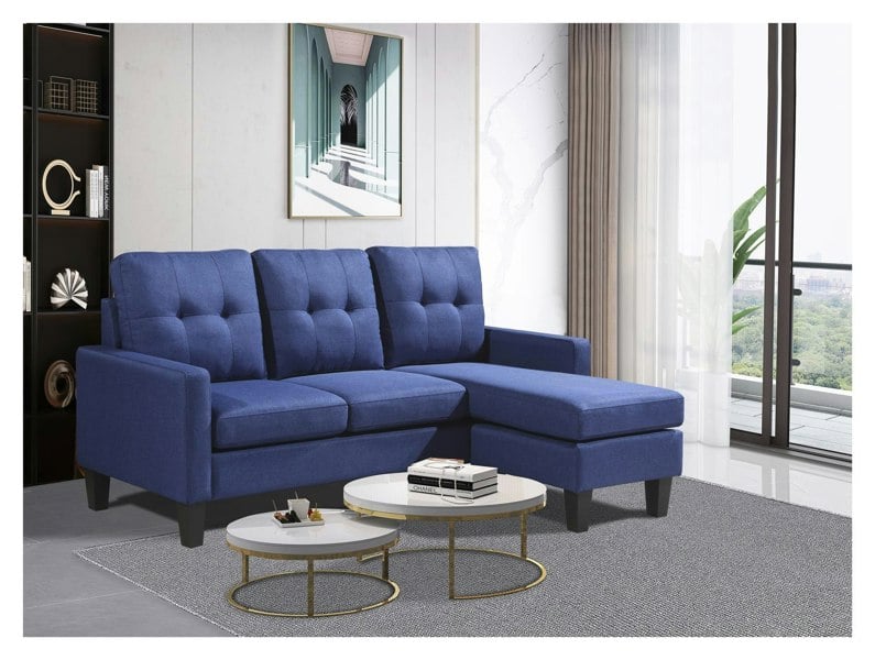 Kosy Koala Corner Sofa Fabric Sectional Sofa with Ottoman L-shaped Blue Sofa Couch Reversible 3-Seater