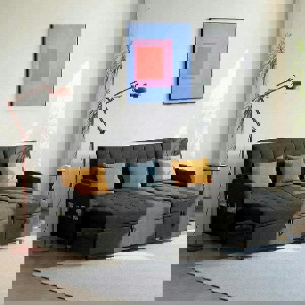 Weilai Concept ML203 Three Seater Sofa Bed, L Shape Sofa Bed With Storage, Linen