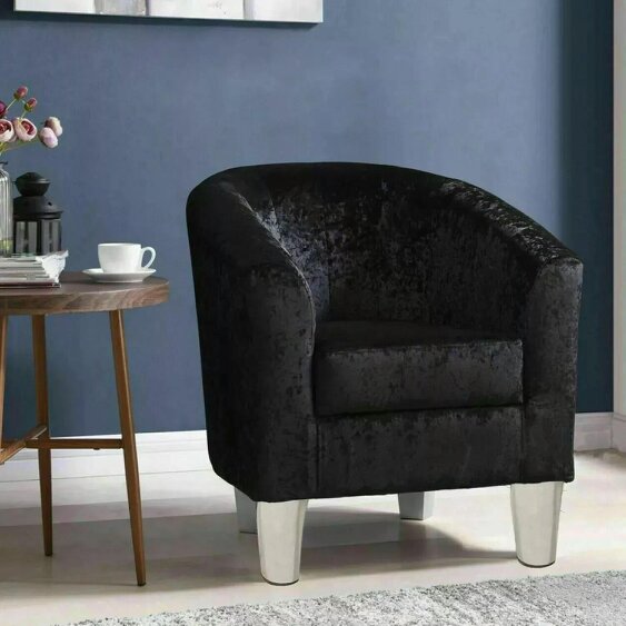 ATEK Adult Velvet Tub Chair Armchair Black