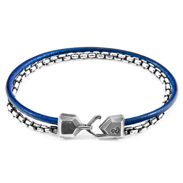 Anchor & Crew Azure Blue Moonraker Mast Silver and Round Leather Bracelet