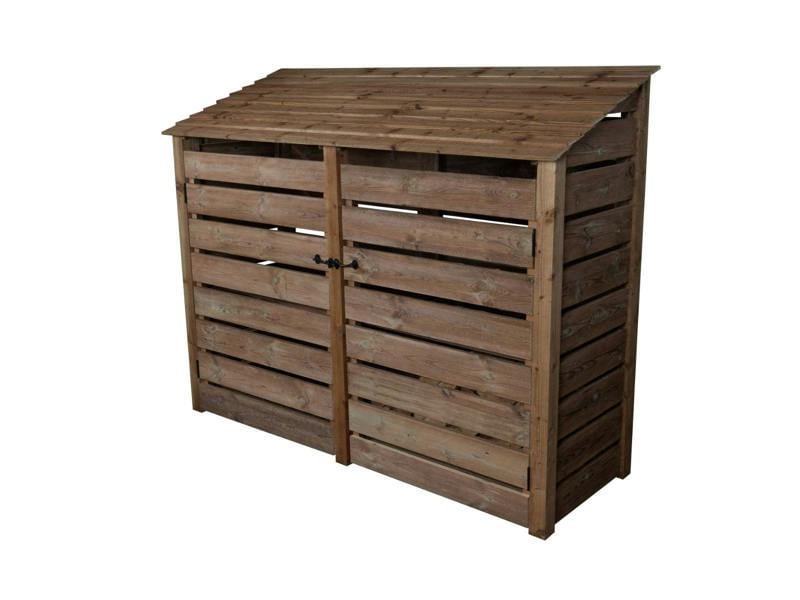 Arbor Garden Solutions Slatted Wooden Log Store with Doors W-227cm, H-126cm or 180cm, D-88cm - Brown Finish