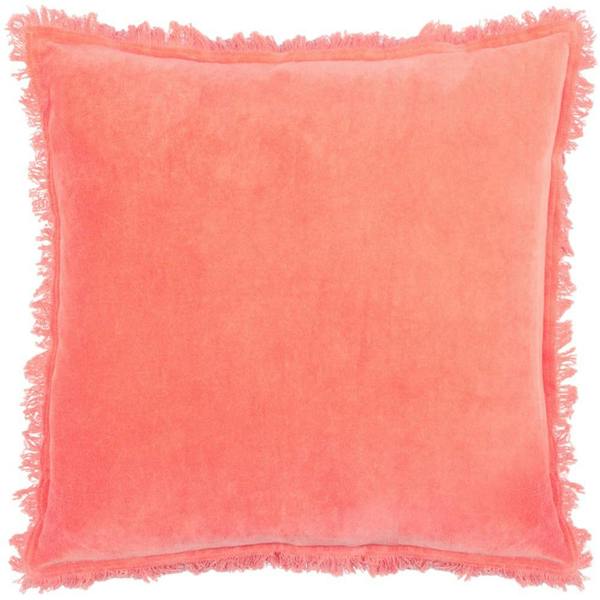 Furn Gracie Fringed Velvet Cushion Cover - Coral - 