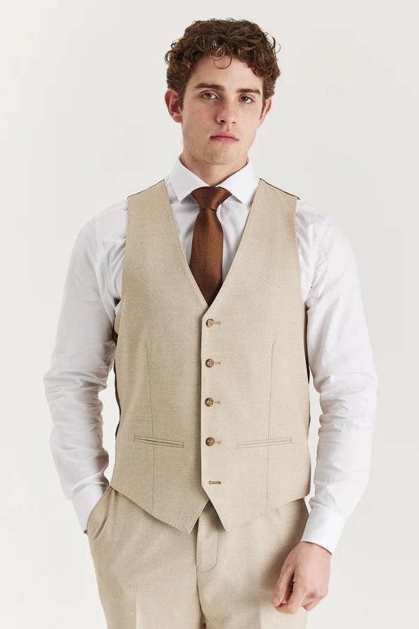 Infinity Leather Men's Beige Lightweight Summer Wedding Party Waistcoat