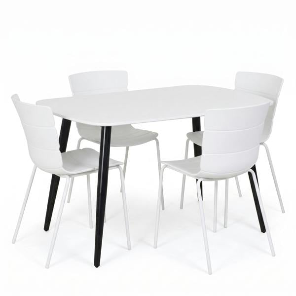 Core Products Aspen Dining Set - White Rectangular Table & 4 Bali Dining Chairs