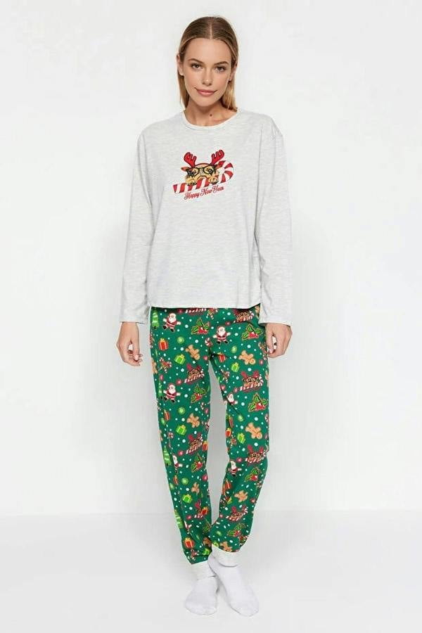 WOVCOR 2-Piece 100% Cotton Christmas Themed Knit Pajama Set