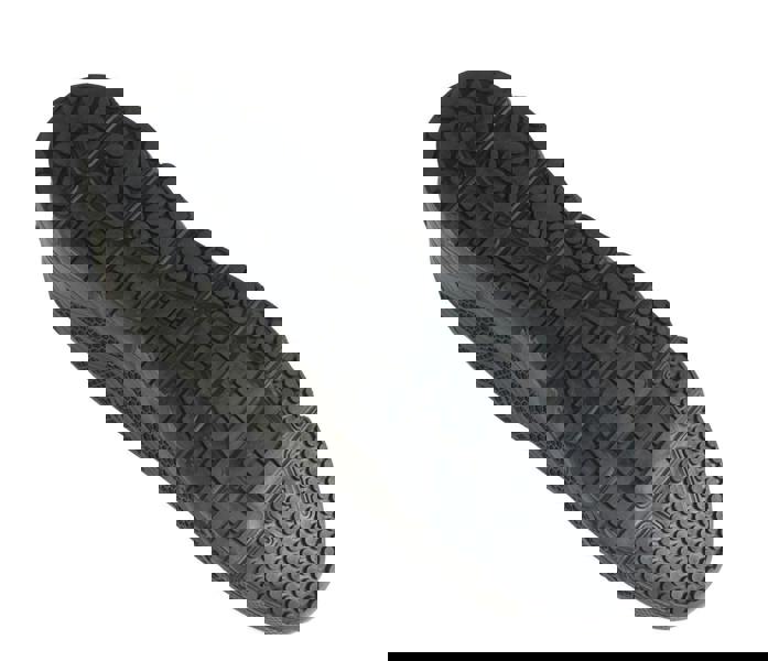 ARMA Mens ARMA A27 OSPREY S1P Safety Work Composite Toe Midsole Trainer, close-up view of the black outsole showing tread pattern for safety and durability.