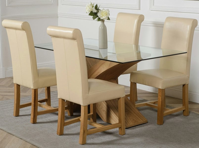That's Furniture Valencia Oak Small Glass Dining Table & Washington Leather Chairs