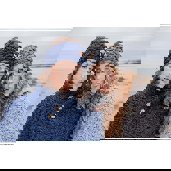 Aran Cable Button Shawl Neck Poncho - Cozy Knitwear for Women