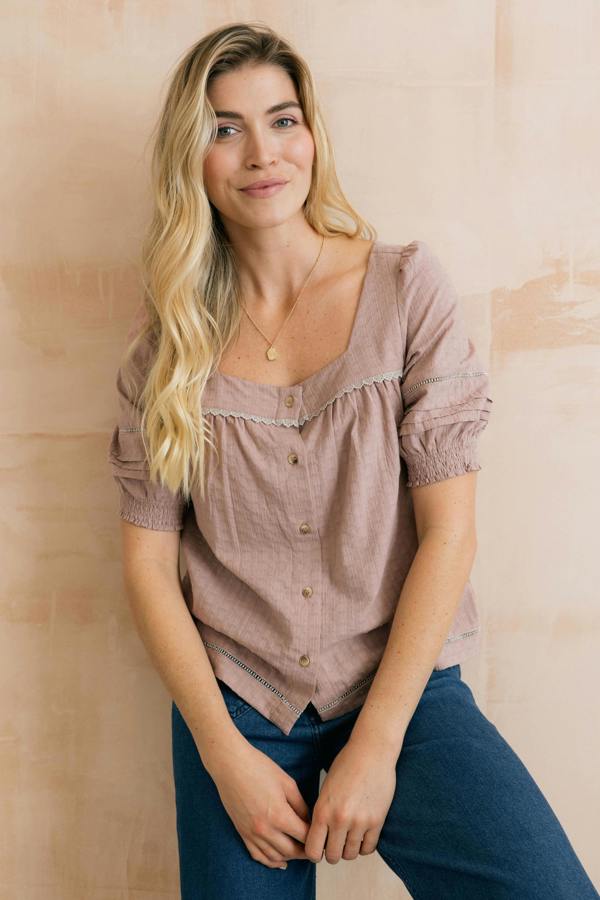 Lily & Me Poppy Plain Cotton Blouse Soft Pink
