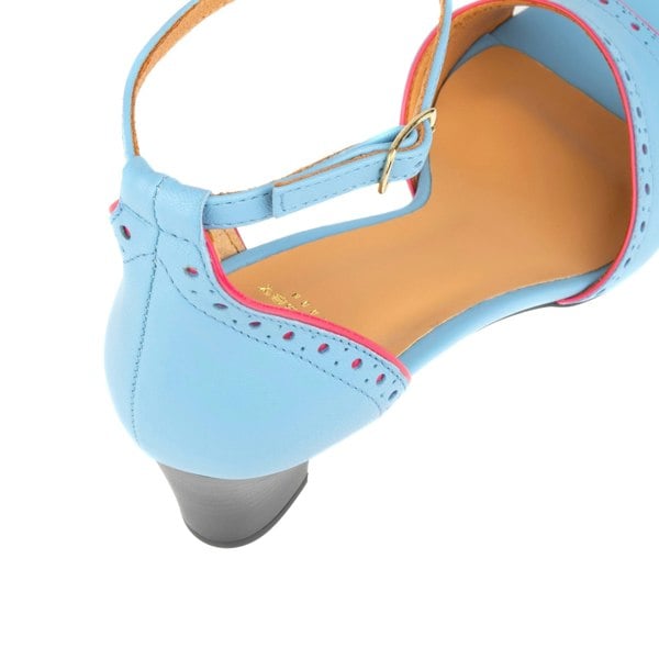 Embassy London Croupier - Light Blue Pink - Women's 2 inch heel ankle strap leather sandal in sky blue