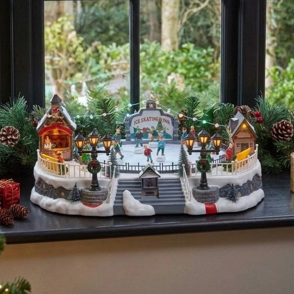 Garden Greatness Merry Skaters Christmas Animated Musical Snow Scene
