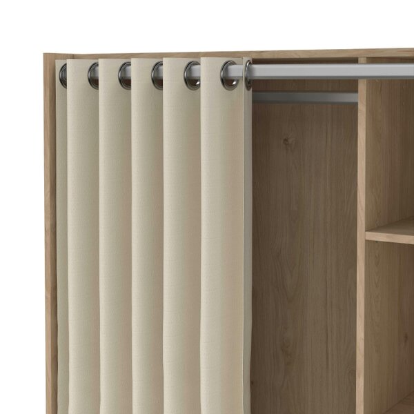 Wyld Haus Uppsala Open Wardrobe Unit in Jackson Hickory Oak with a Beige Textile Curtain