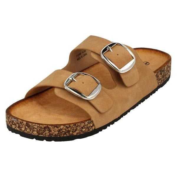 Down to Earth Ladies Down to Earth Low Flatform Dual Buckle Mule Sandal F12090