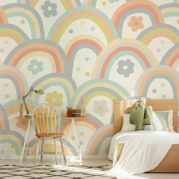 Origin Murals Rainbow Wobble Wall Mural - Grey
