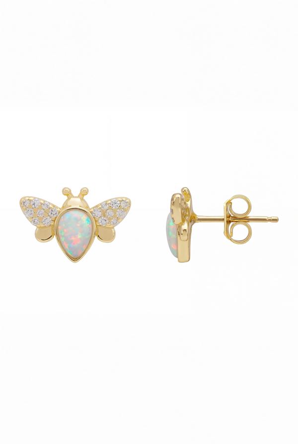 Latelita Busy Bee White Opal Stud Earrings Gold