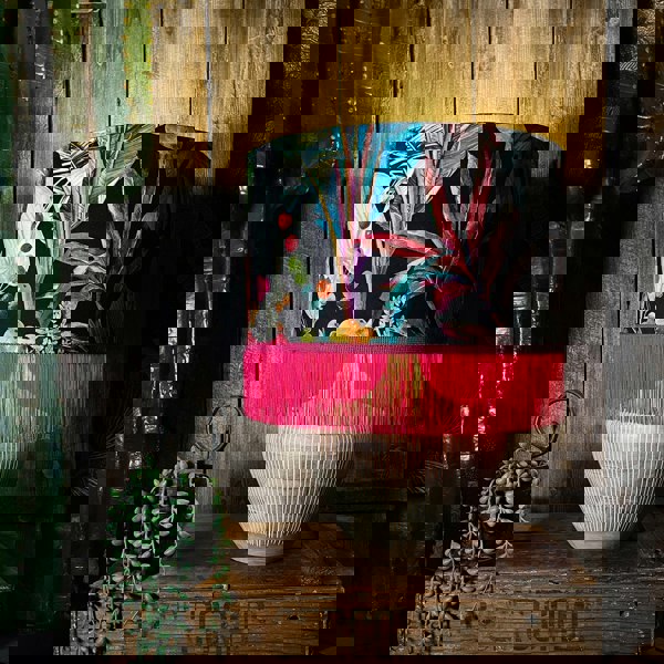 Acid Jungle Lampshade with Gold Lining and Pink Fringing - 16" x 10" - Light On