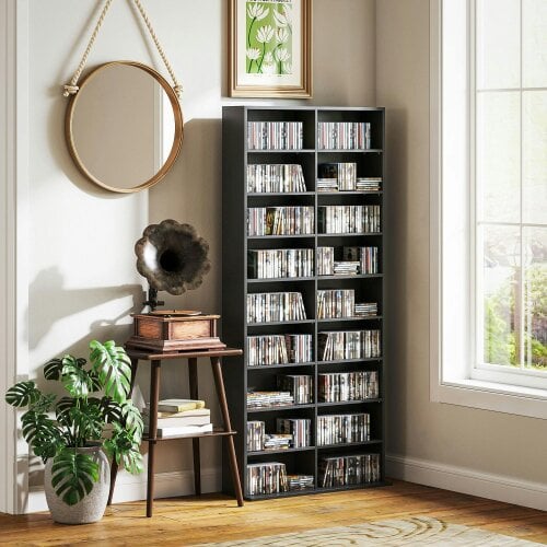 Wyld Haus Sezi Wood Black Tall Media Storage Tower With 640 Disc Capacity