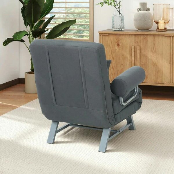 Single Sofa Bed, 3-in-1 Convertible Folding Chair Bed with Adjustable Backrest, Removable Armrests, Dark Grey