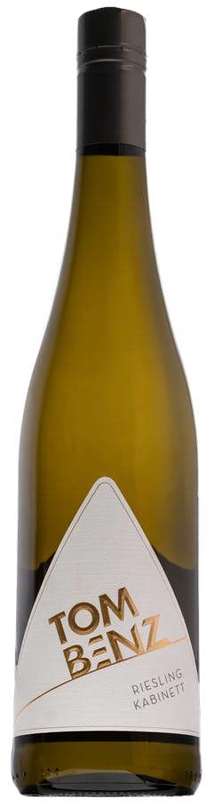riesling kabinett white wine bottle with 'Tom Benz' label on a white background