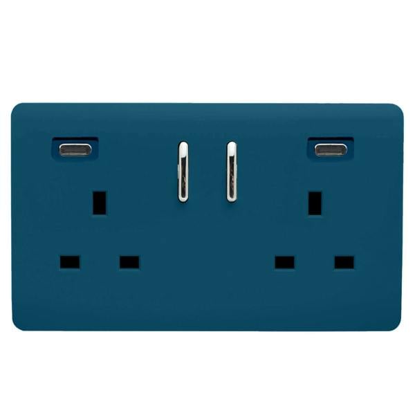 Trendi Switch 2 Gang USB 65W Type C USB Plug Socket in Midnight Blue