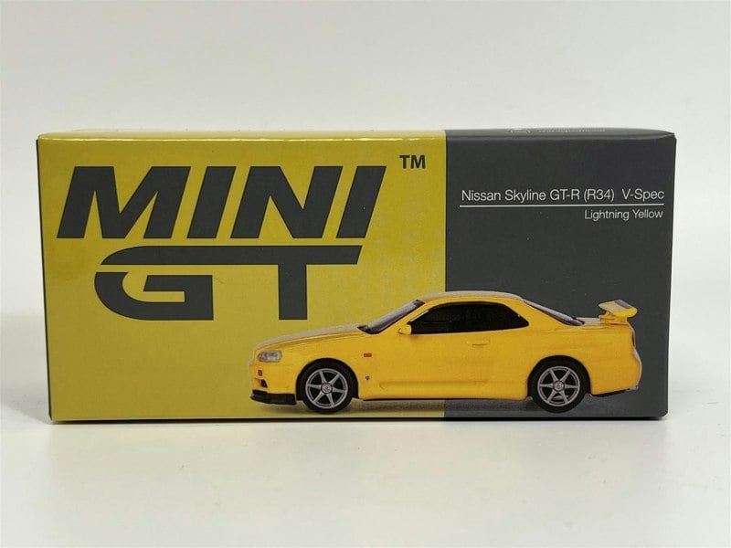 Mini GT Nissan Skyline GTR R34 V Spec Lightning Yellow RHD 1:64 Scale - MGT00762R