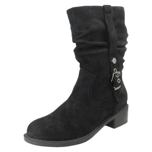 Spot On Ladies Spot On Low Heel Microfibre Zip Mid Calf Boots F51254