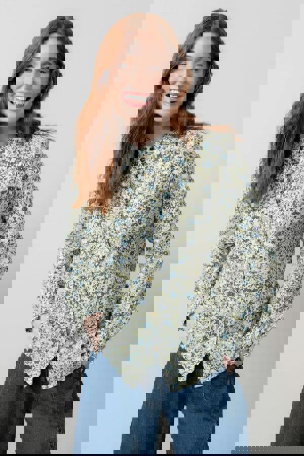 Rachel Organic Cotton Frill Blouse Moss | Lily and Me Clothing