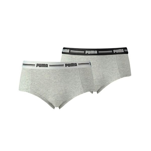 Puma 2-Pack Striped Logo Mid-Rise Mini Shorts, Grey Melange