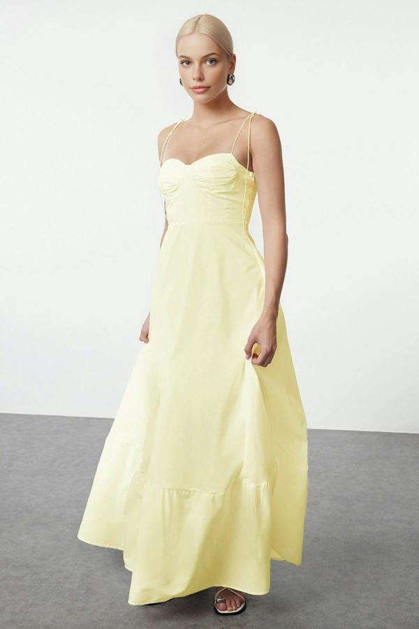 WOVCOR Draped Detailed Woven Maxi Skater Dress
