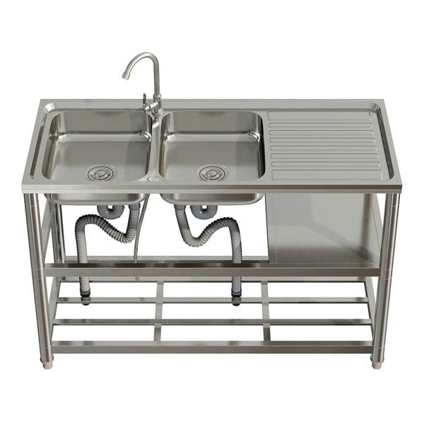 Steel Two Compartment Sinks with Shelves and Drainboard Living and Home