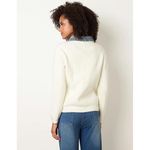 Blue Vanilla Knit Cardigan With Denim Collar Trim
