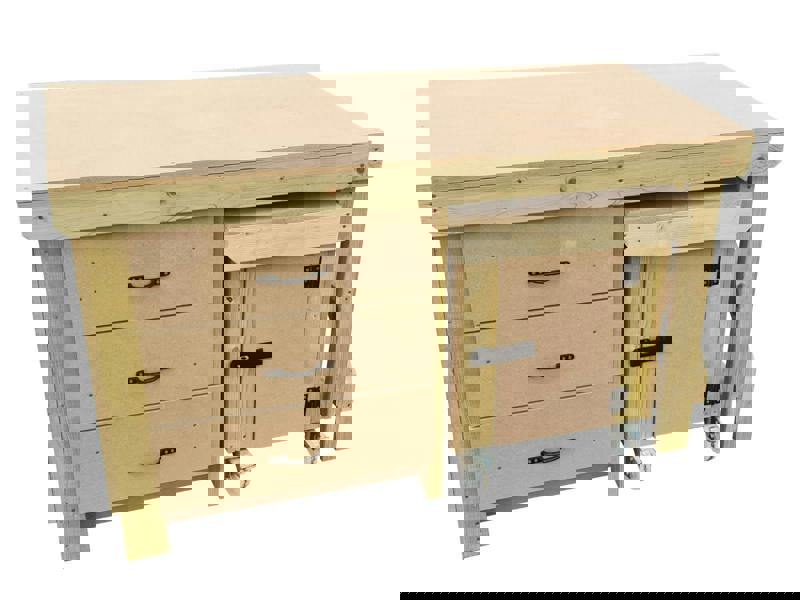 Wooden MDF Top Workbench (V.6) – Sturdy Workstation with Drawers and Functional Lockable Cupboard, Ideal for Garages, Workshops, and Studios