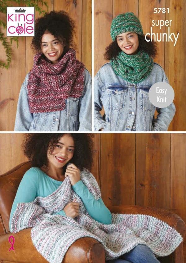 King Cole Christmas Super Chunky Knitting Pattern 5781, Headwear, Scarves, Blankets for Women, One Size - Easy